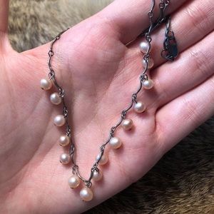 Sterling silver peachy pink pearl necklace